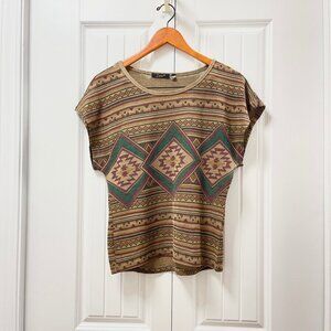 Dex Aztec Print Brown Knit Tunic Blouse - S